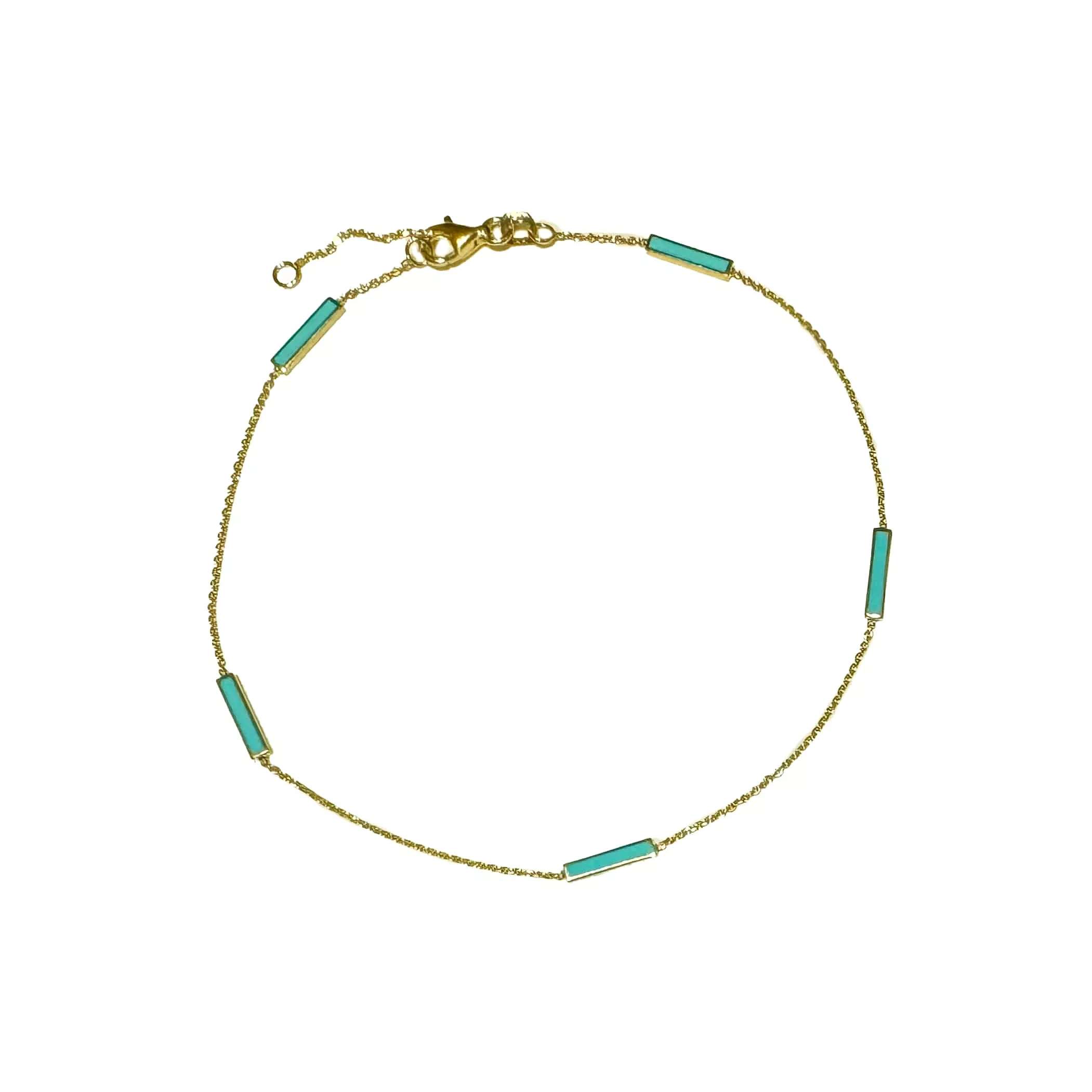 14K Turquoise Blue Enamel Bar Chain Anklet