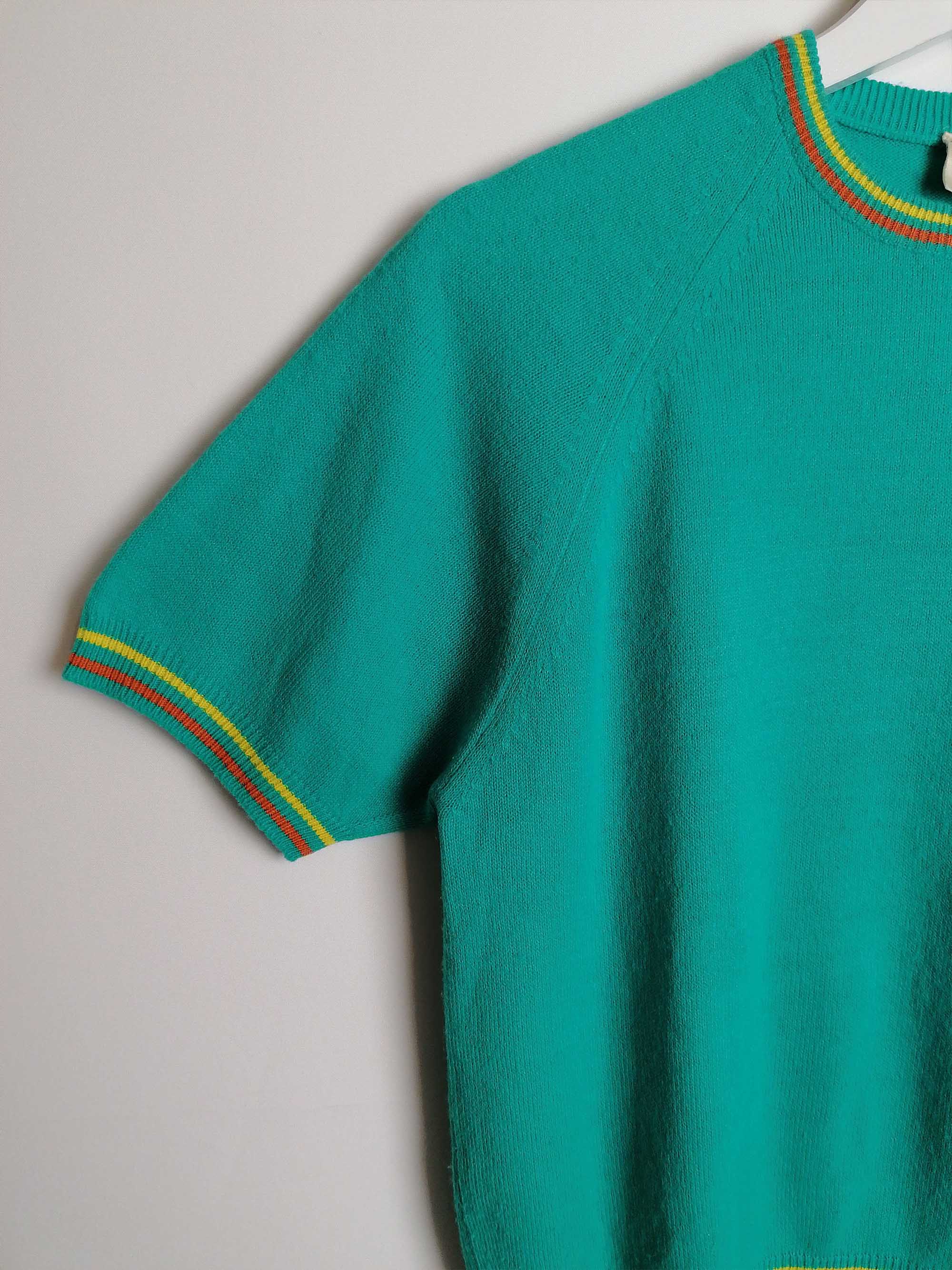 70's FILLEUR Soft Knit Top Retro Turquoise Green - size S-M