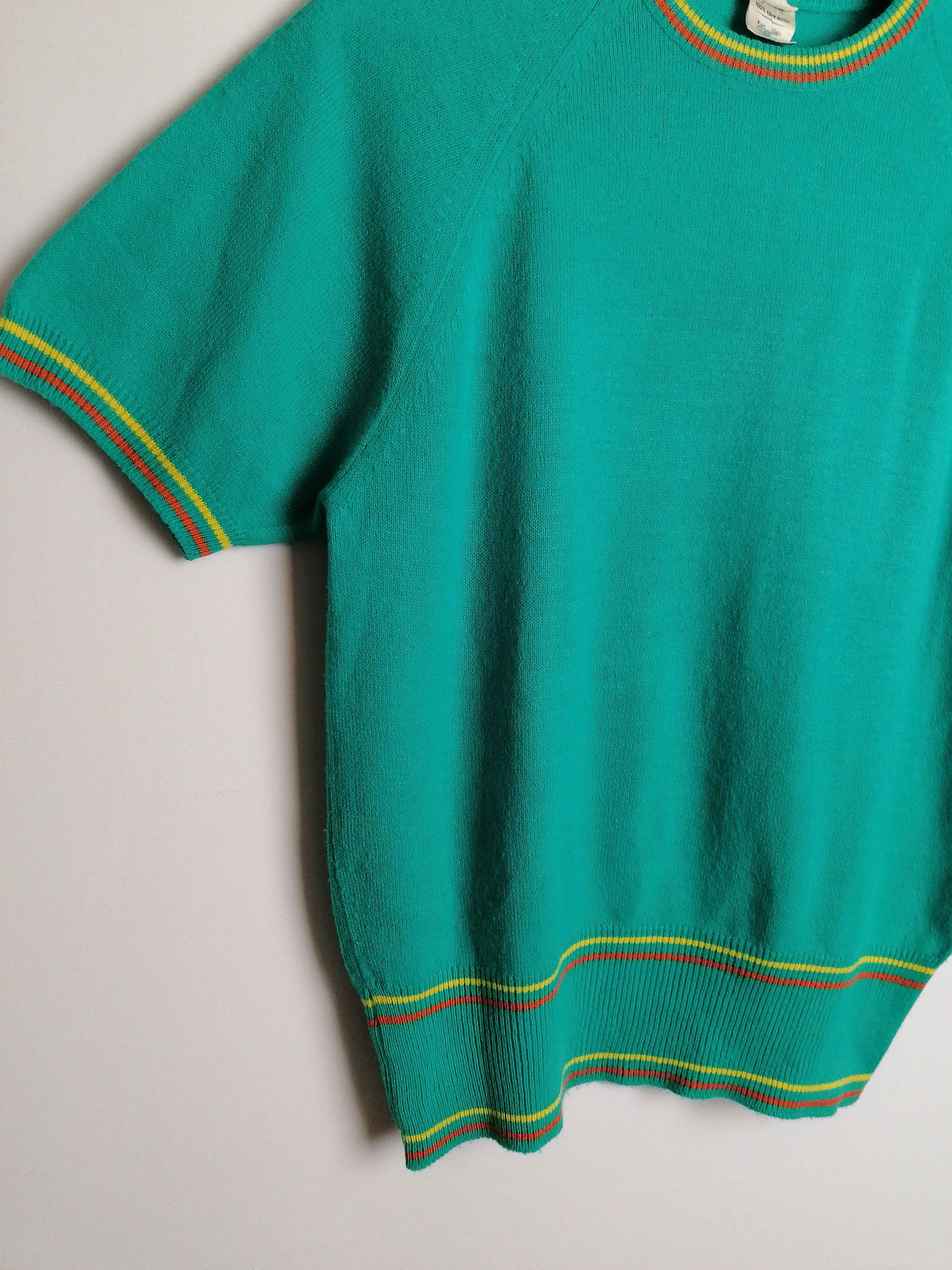 70's FILLEUR Soft Knit Top Retro Turquoise Green - size S-M