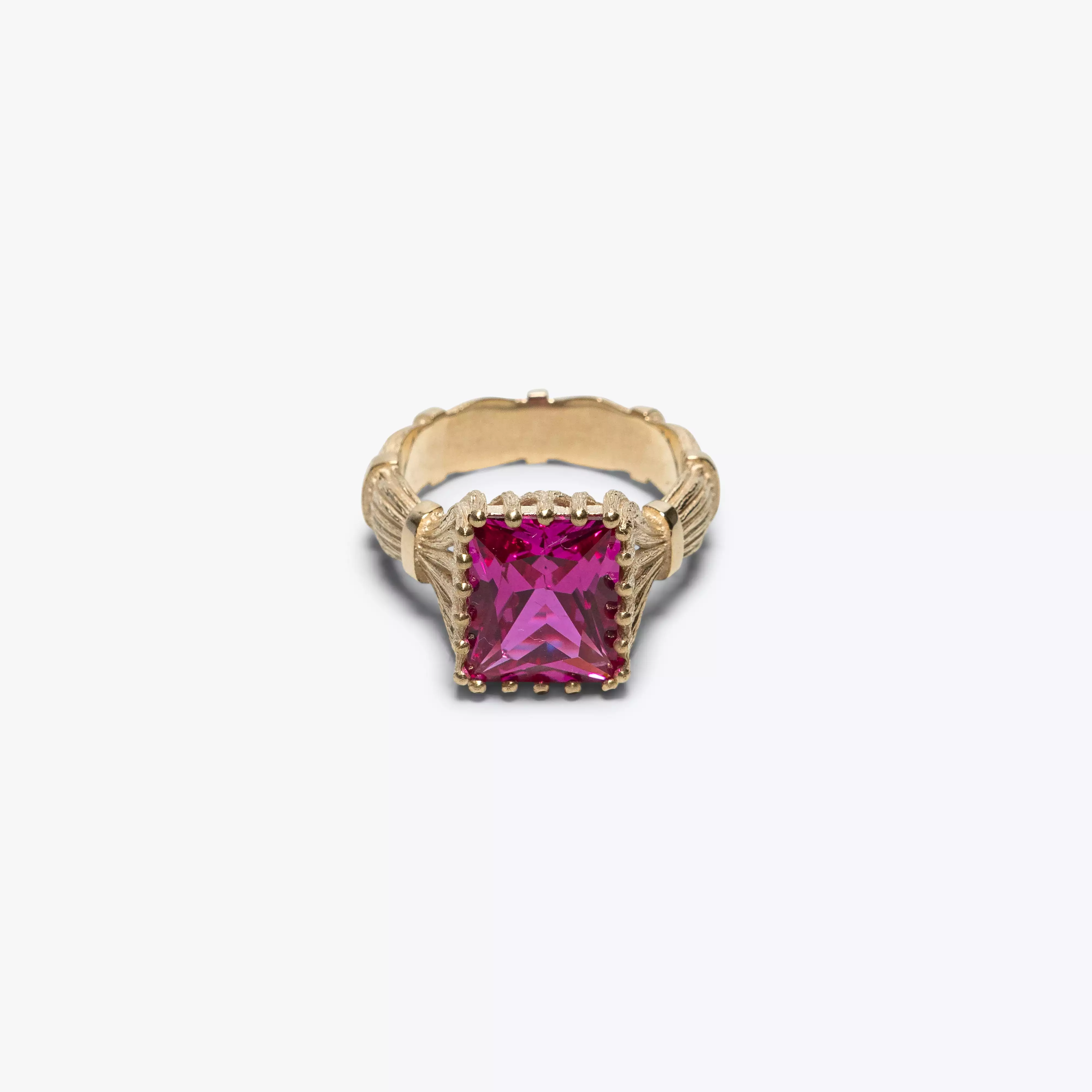 Baguette Cut Bound Willow Ring - 9K Gold/Pink Sapphire