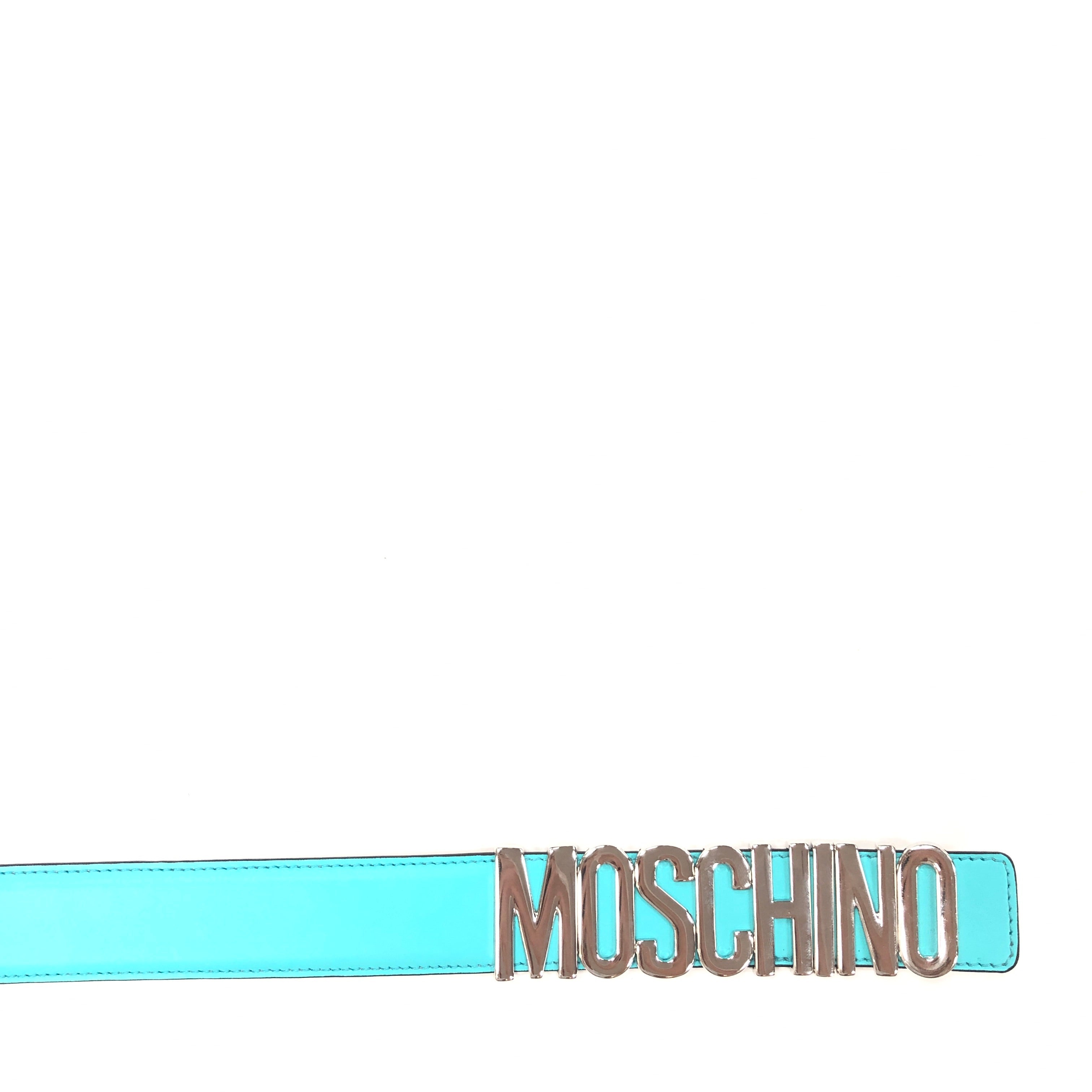 Belt In Leather With Logo (Turquoise)