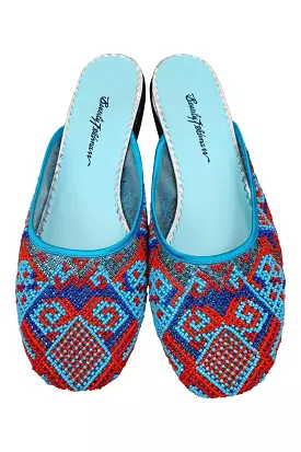 BEVERLEY FELDMAN Frankie & Baby 'On The Road To China' Blue Beaded Flats (10 B)