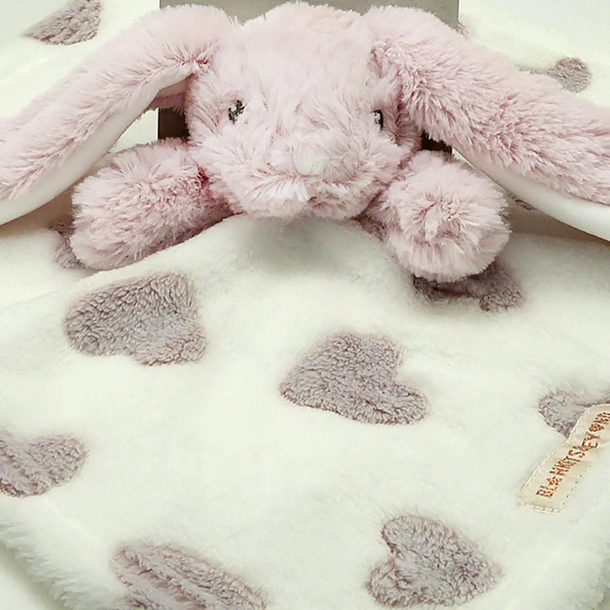 Blankets and Beyond Soft Pink Rose Bunny NUNU with Hearts Baby Security Blanket