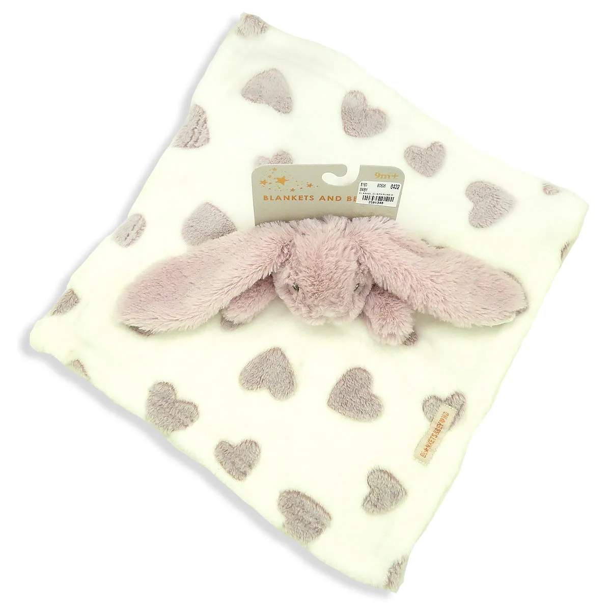 Blankets and Beyond Soft Pink Rose Bunny NUNU with Hearts Baby Security Blanket