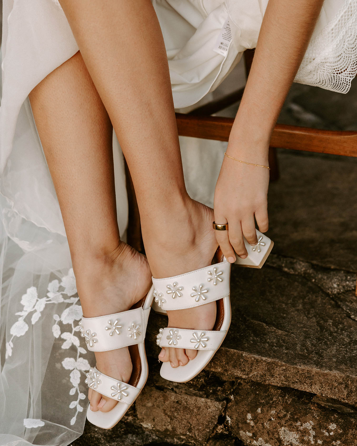 BLOOM MULES -  PEARL FLOWER IVORY BRIDAL SHOES