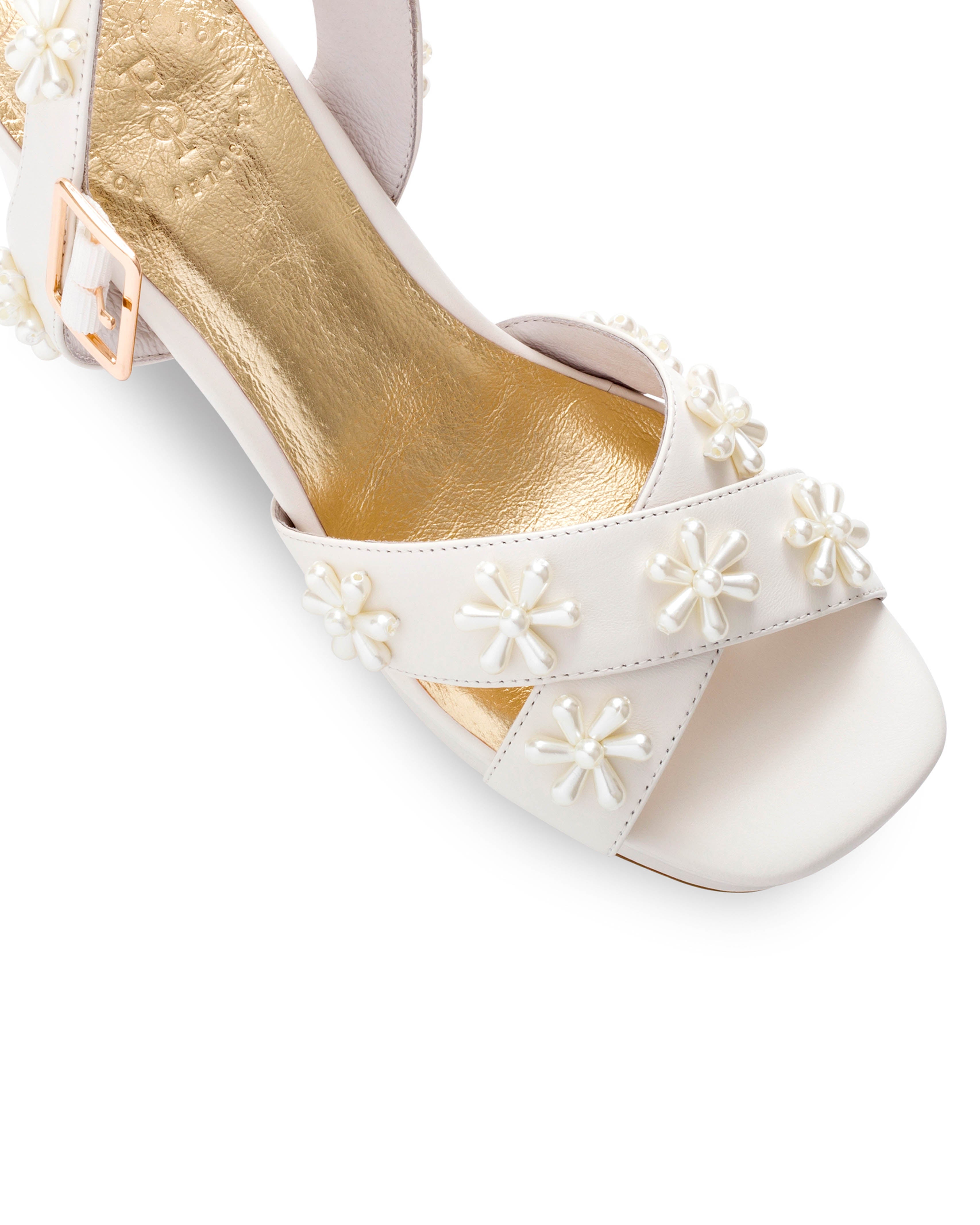 BLOOM PLATFORMS - PEARL FLOWER IVORY BRIDAL SHOES