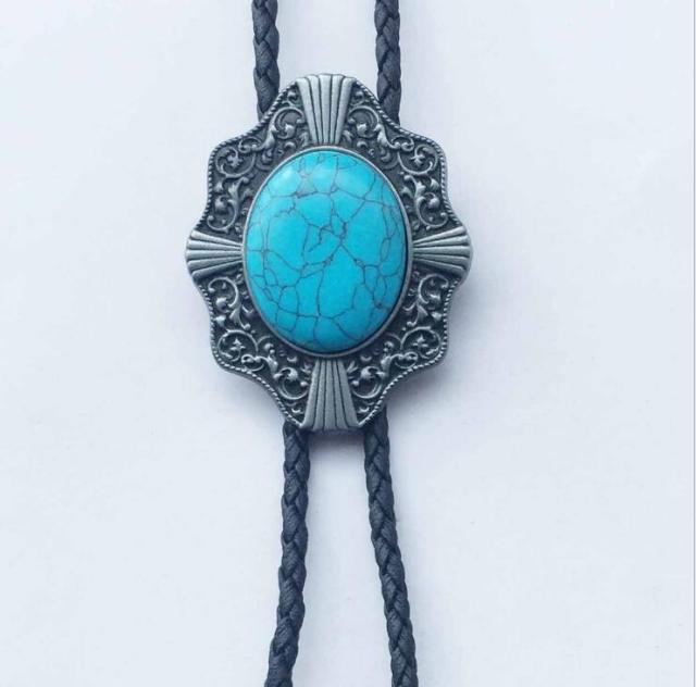 bolo tie Cowboy for men Vintage Indian mens tie Turquoise Europe Long style Zinc Alloy Pendant trendy accessories Llavero bijoux