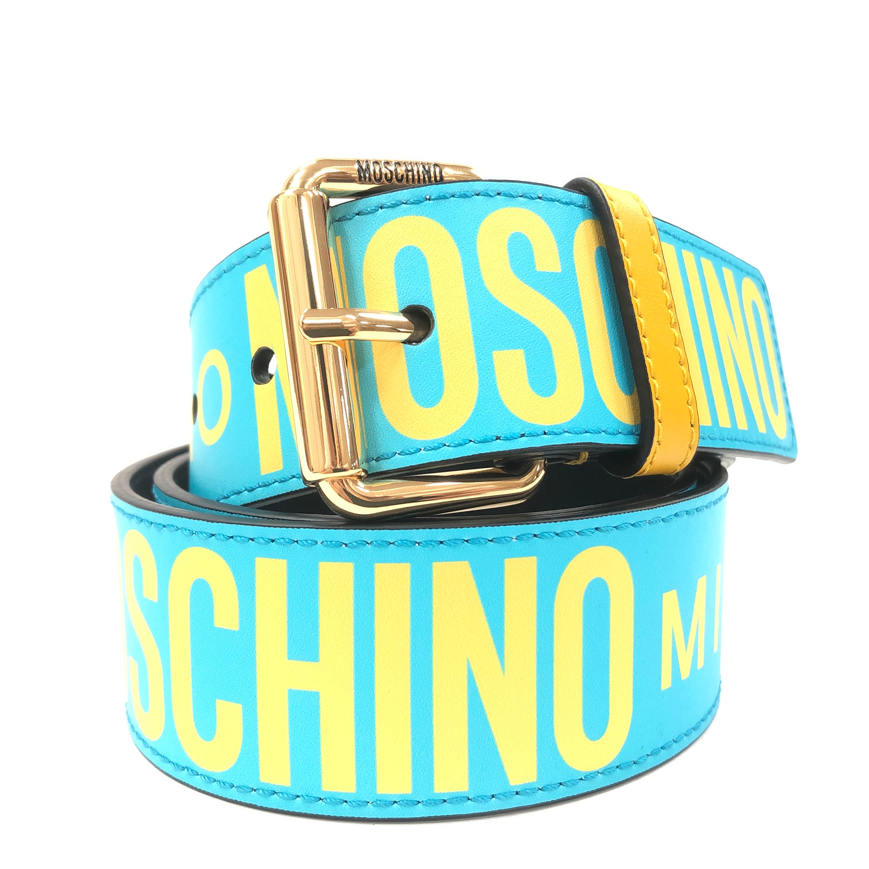 Calfskin Belt With Logo (Turquoise/Yellow)