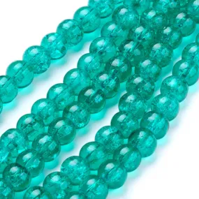 Crackle Glass Beads, Round, Sea Green, 6mm