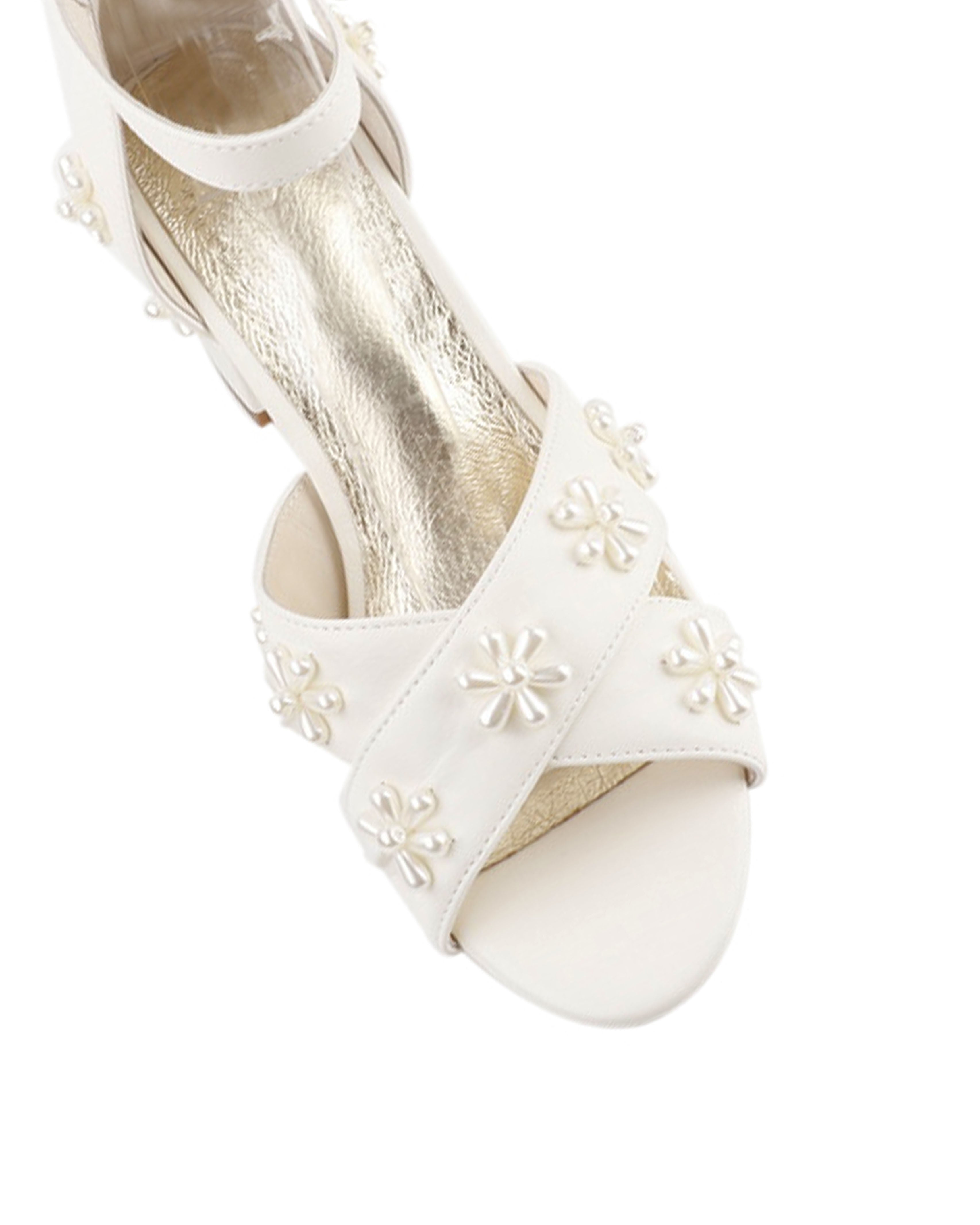 DAISY - IVORY LEATHER PEARL FLOWER HEELS