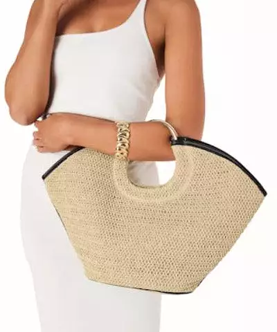 Dawn Tote Bag - Natural Raffia/Black