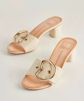 Dolce Vita Laika Block Heel Buckle Slides - Ivory Leather