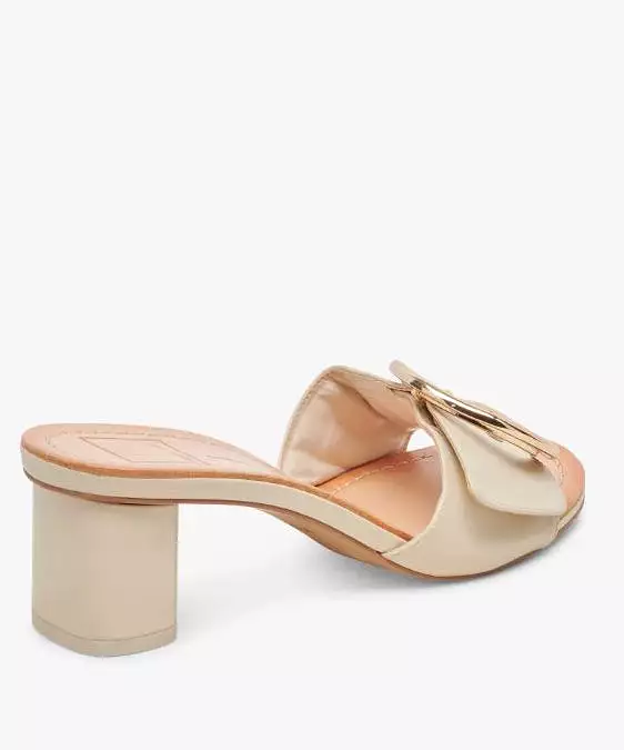 Dolce Vita Laika Block Heel Buckle Slides - Ivory Leather