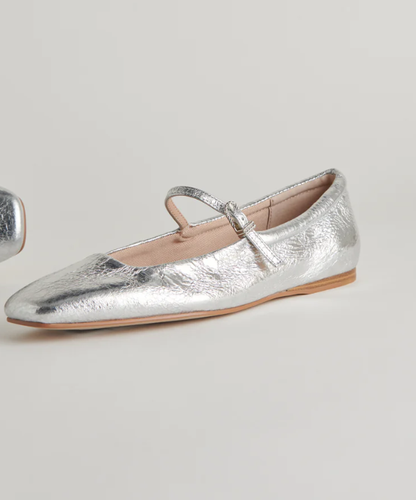 Dolce Vita Reyes Ballet Flats - Silver Distressed Leather