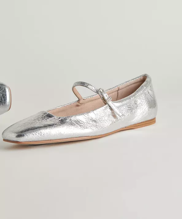 Dolce Vita Reyes Ballet Flats - Silver Distressed Leather