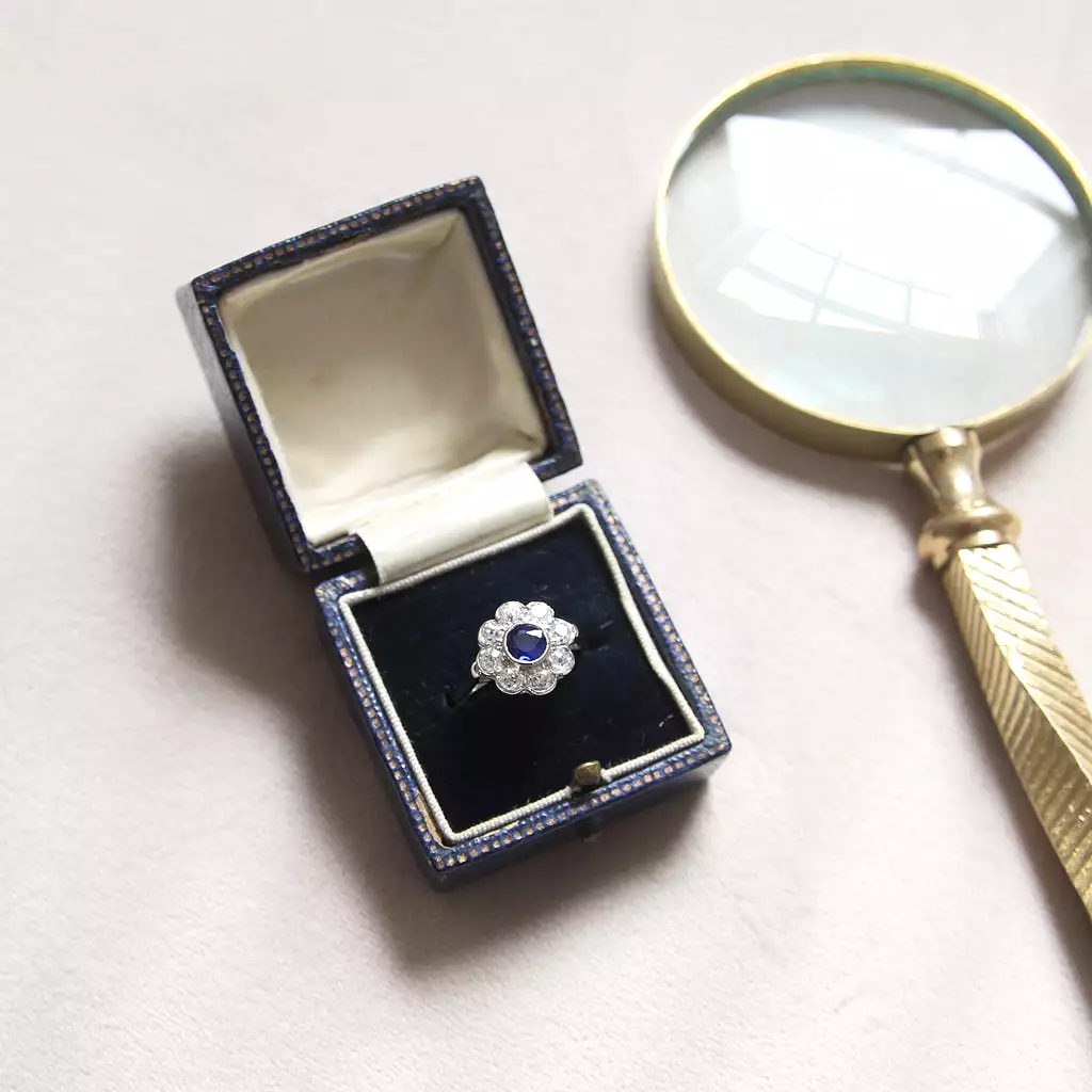 Edwardian Sapphire and Old Cut Diamond Daisy Cluster