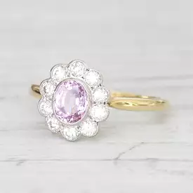 Edwardian Stye 0.85 Carat Pink Sapphire and Diamond Cluster