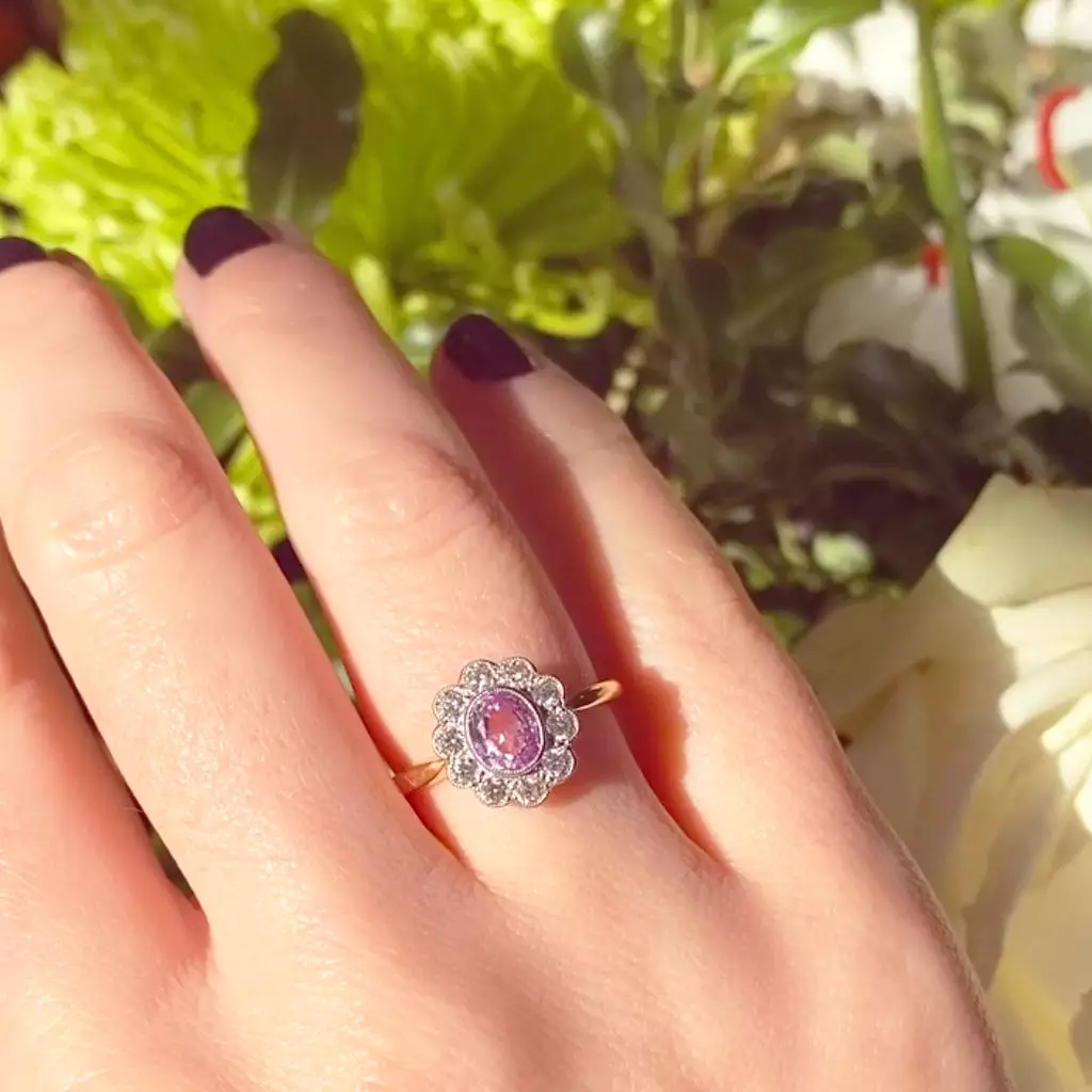 Edwardian Stye 0.85 Carat Pink Sapphire and Diamond Cluster