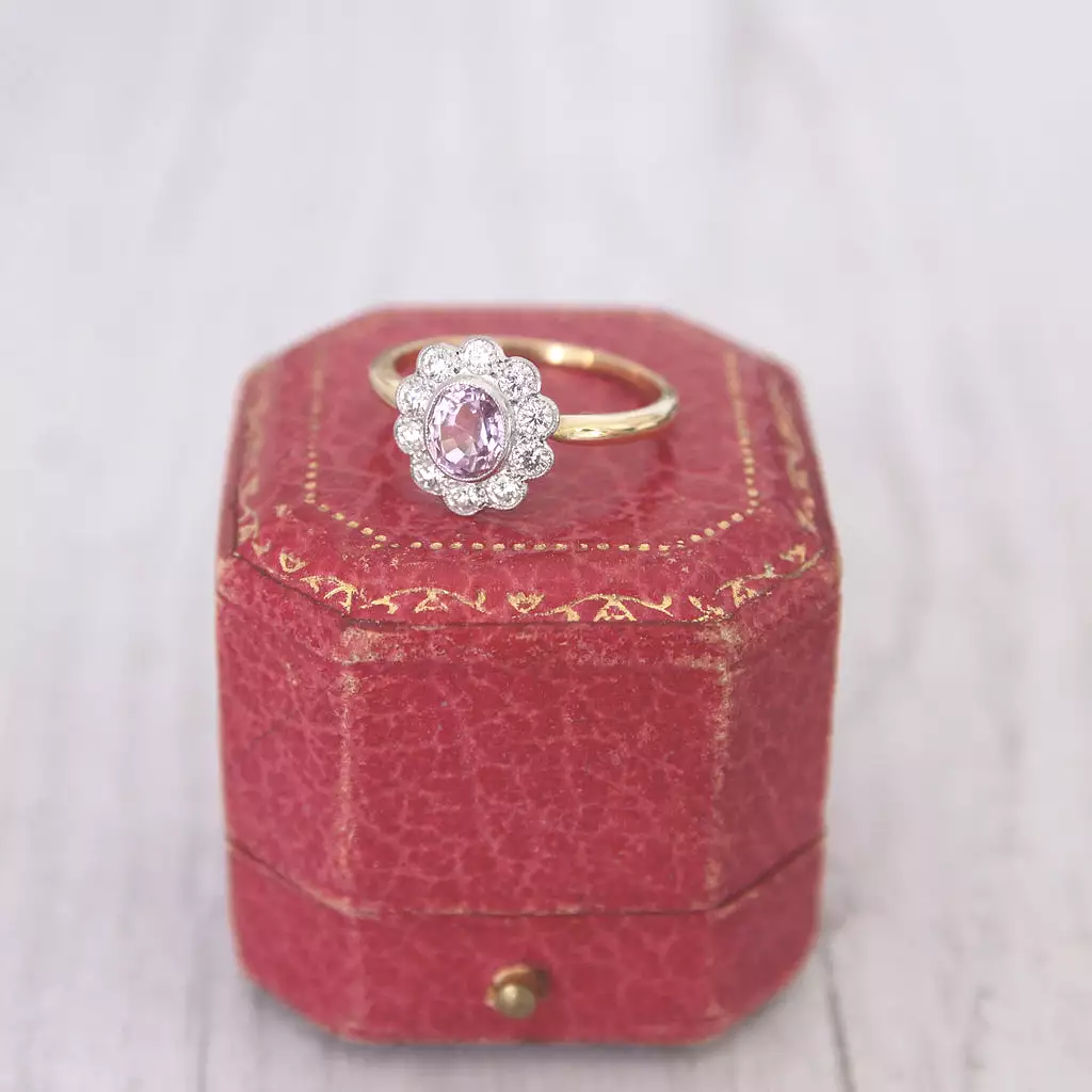 Edwardian Stye 0.85 Carat Pink Sapphire and Diamond Cluster