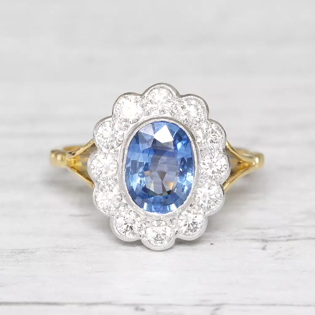 Edwardian Style 1.59 Carat Cornflower Blue Sapphire and Diamond Ring