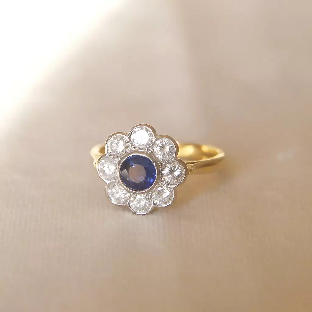 Edwardian Style Sapphire and Diamond Daisy Cluster