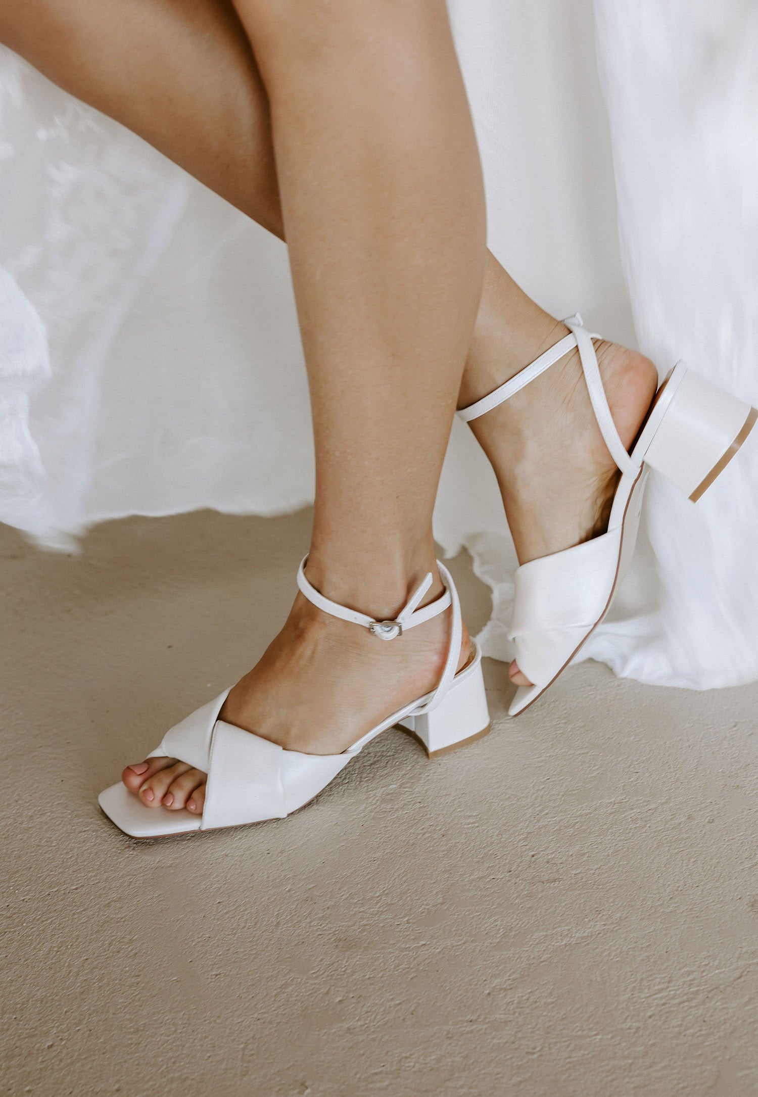 FLOURISH - PEARL LEATHER LOW HEEL BRIDAL SHOES