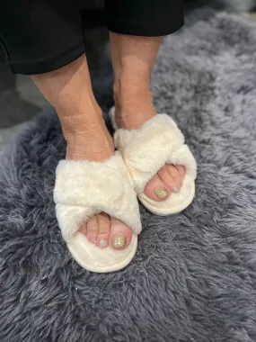 Fluffy Cross Strap Slippers