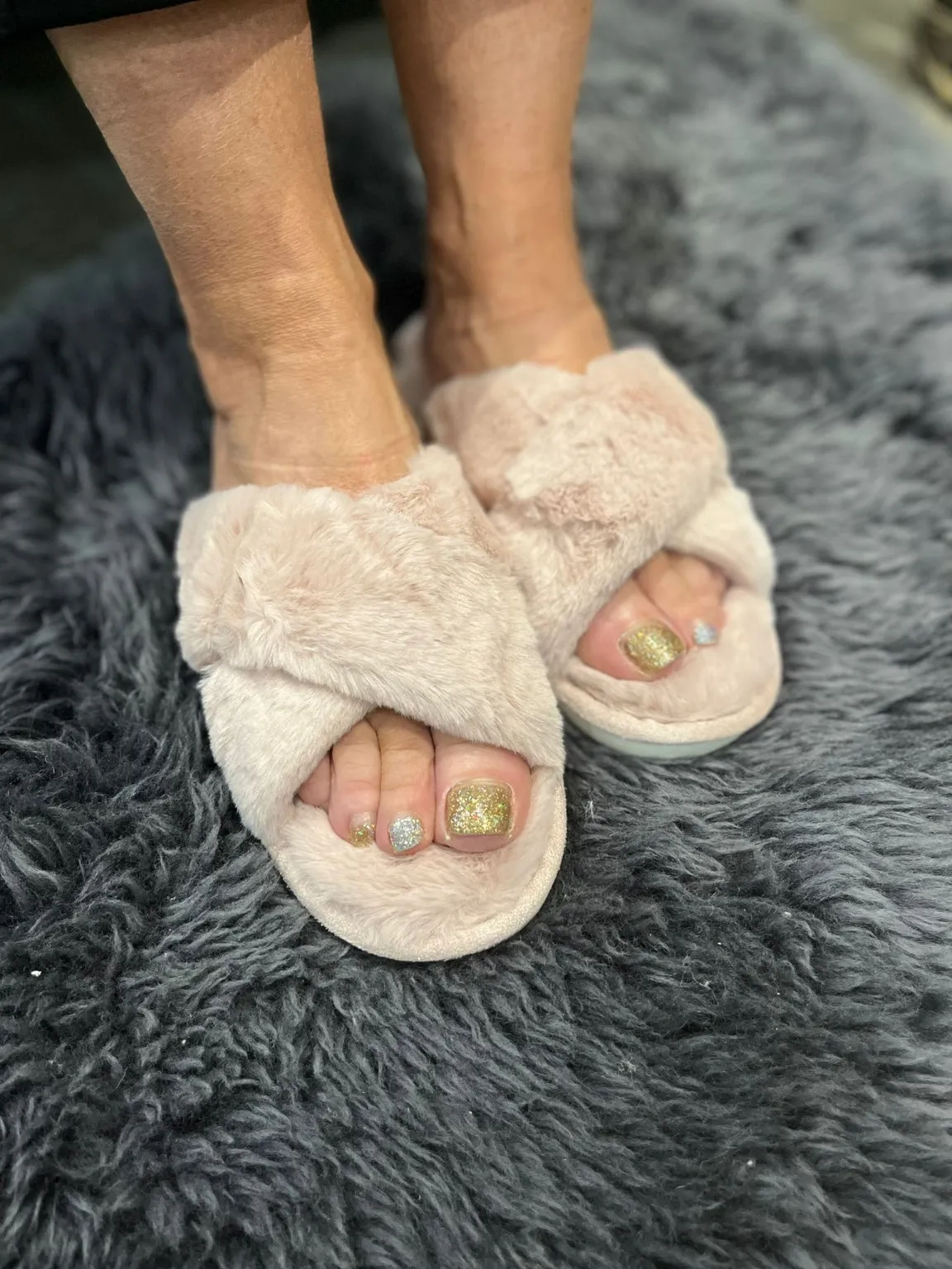 Fluffy Cross Strap Slippers