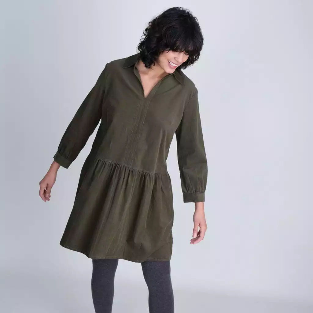 Frankie Cotton Corduroy Casual Dress | Olive