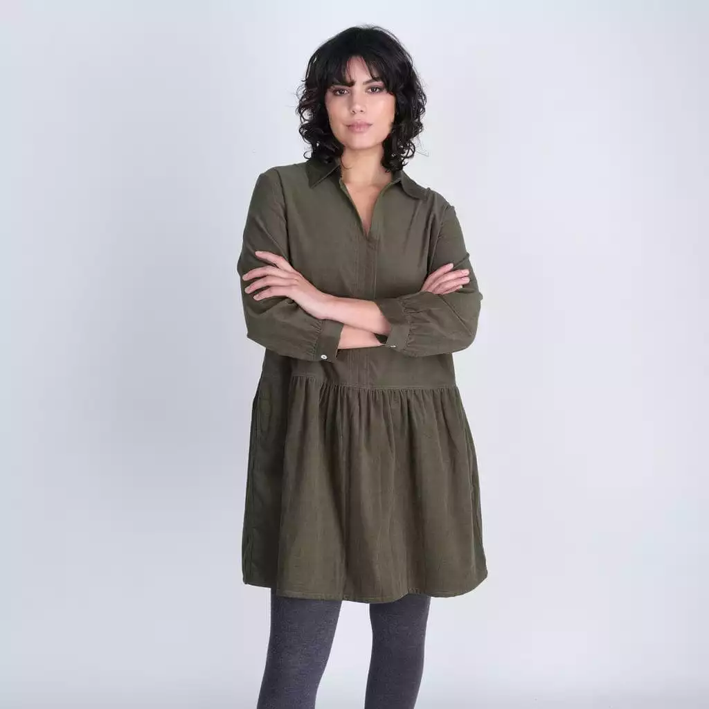 Frankie Cotton Corduroy Casual Dress | Olive