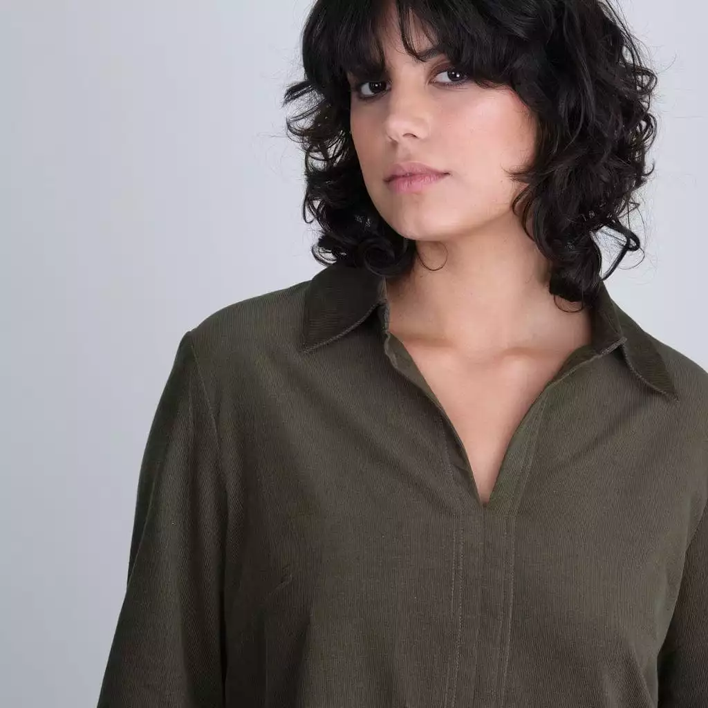 Frankie Cotton Corduroy Casual Dress | Olive