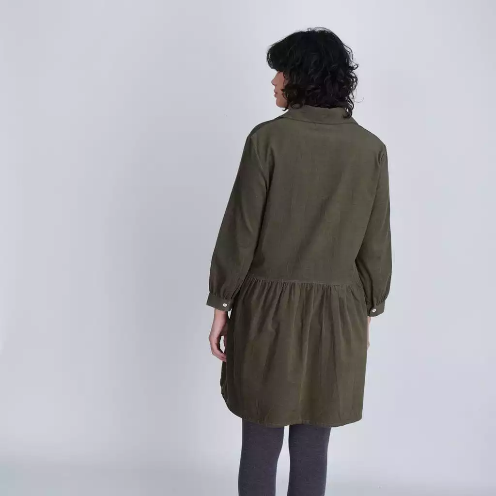 Frankie Cotton Corduroy Casual Dress | Olive