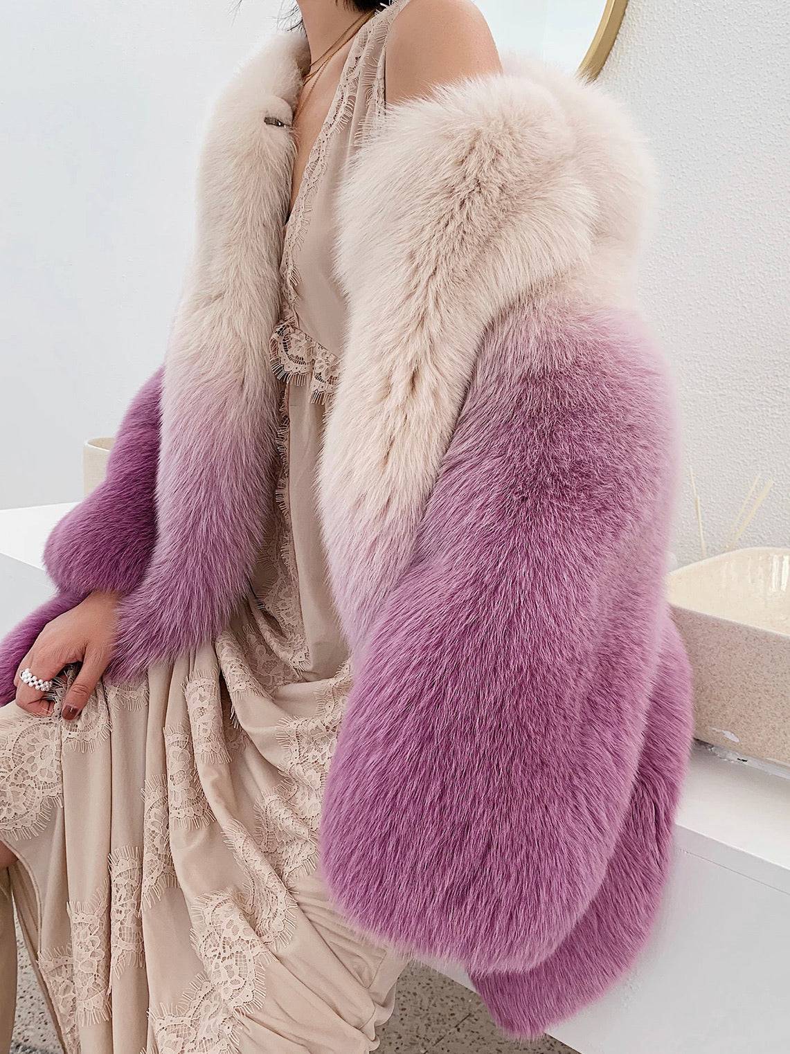 Genuine Fox Fur Ombre Dyed Coat