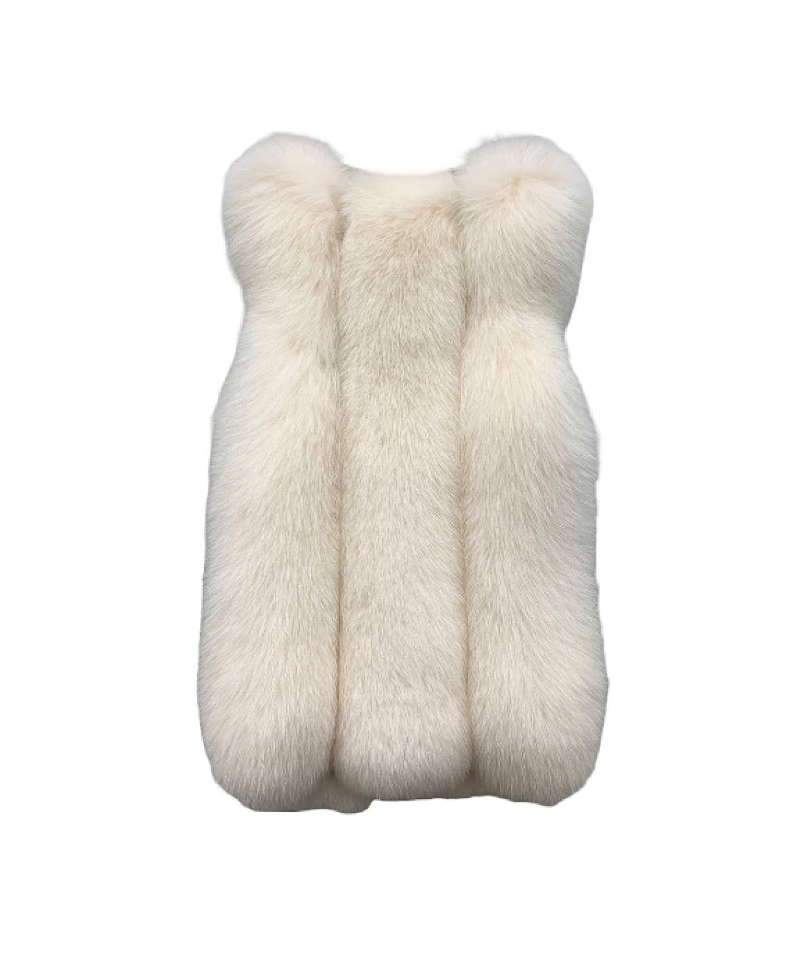 Genuine Striped Panel Fox Fur Vest Gilet In Cream