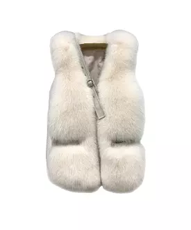 Genuine Striped Panel Fox Fur Vest Gilet In Cream