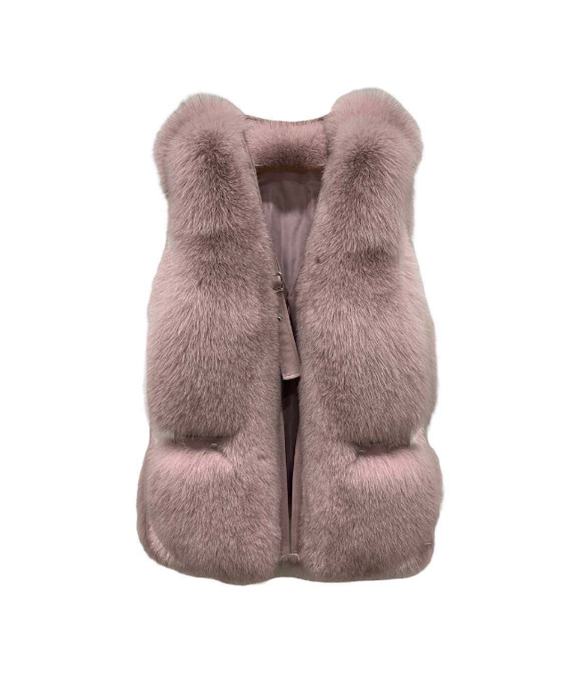 Genuine Striped Panel Fox Fur Vest Gilet In Cream