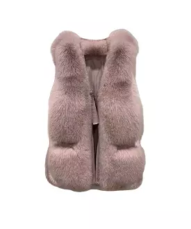 Genuine Striped Paneled Fox Fur Vest Gilet In Dusty Pink