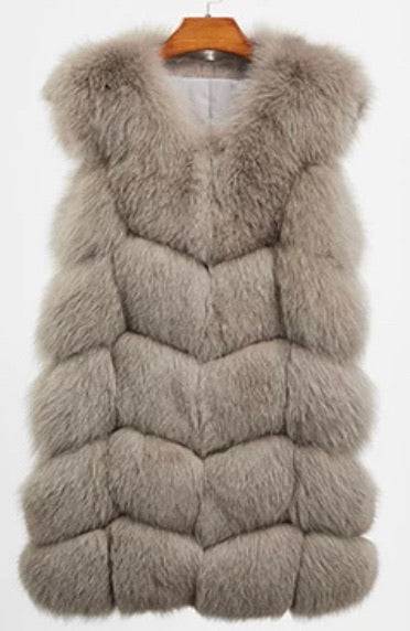 Genuine Zig Zag Paneled Fox Fur Vest Gilet