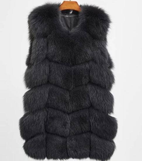 Genuine Zig Zag Paneled Fox Fur Vest Gilet