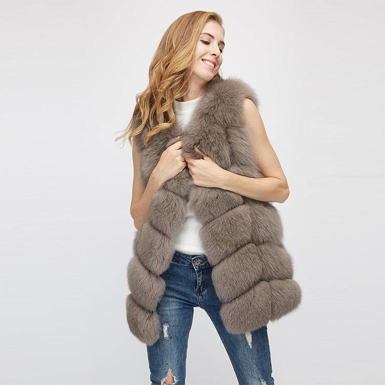 Genuine Zig Zag Paneled Fox Fur Vest Gilet