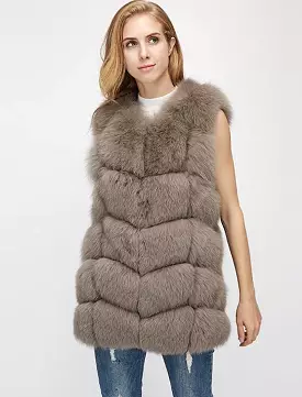 Genuine Zig Zag Paneled Fox Fur Vest Gilet