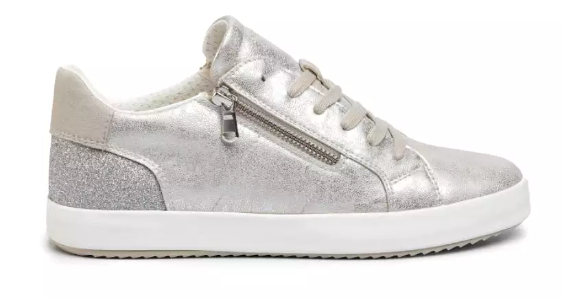 Geox Blomiee Silver Glitter Side Zipper Sneakers