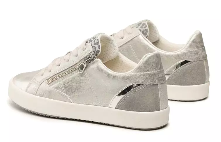 Geox Blomiee Silver Light Grey Side Zipper Sneakers