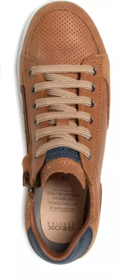 Geox DJ Rock Cognac Navy Lace Design Zipper Sneakers