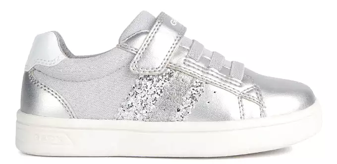 Geox DJ Rock Girls Silver Velcro Laces Design Sneakers