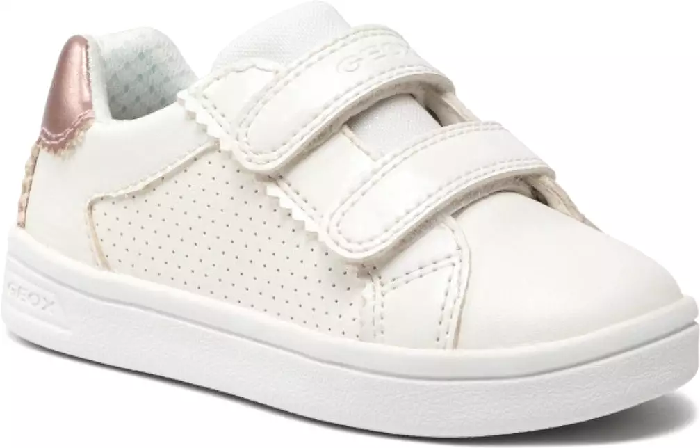 Geox DJ Rock Girls White Rose Double Velcro Sneakers