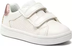 Geox DJ Rock Girls White Rose Double Velcro Sneakers