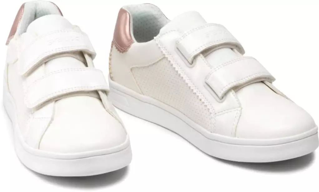 Geox DJ Rock Girls White Rose Double Velcro Sneakers