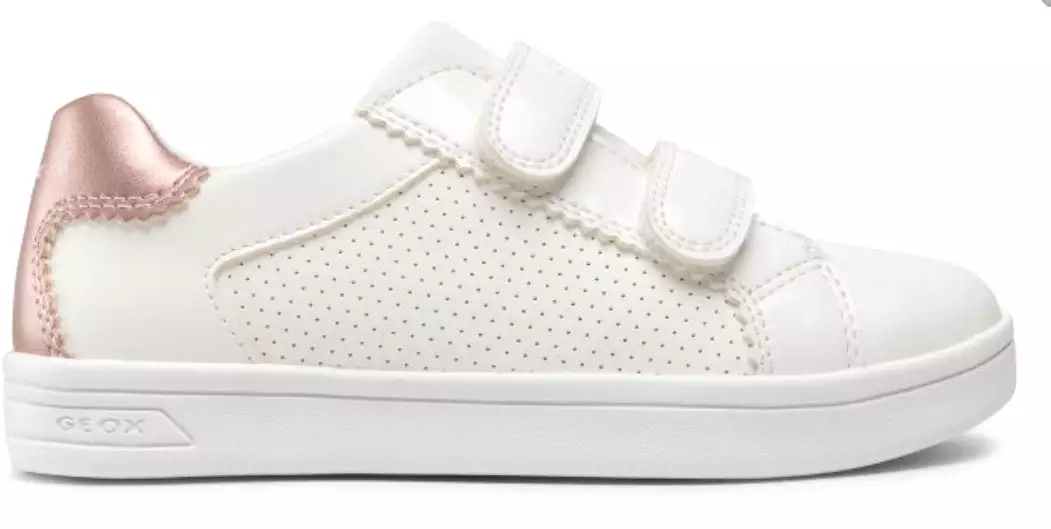 Geox DJ Rock Girls White Rose Double Velcro Sneakers