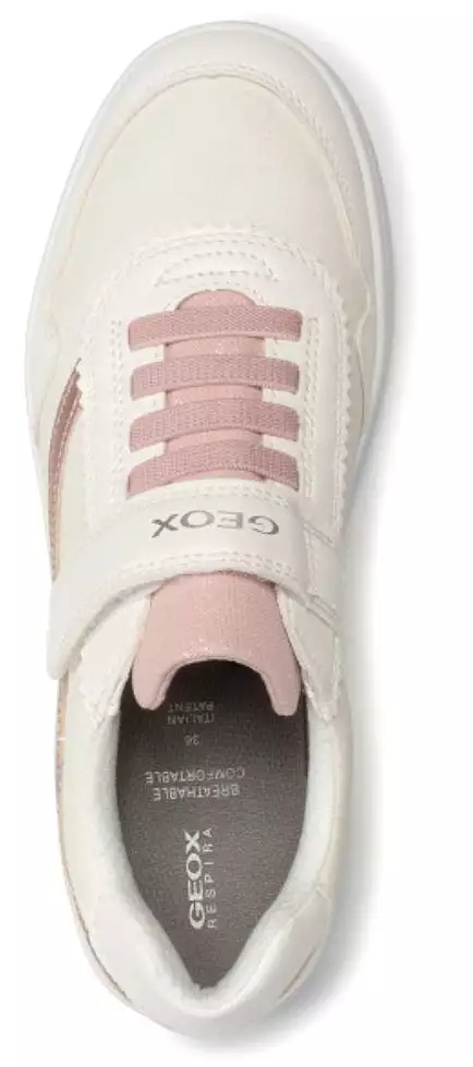 Geox DJ Rock Girls White Rose Velcro Laces Design Sneakers